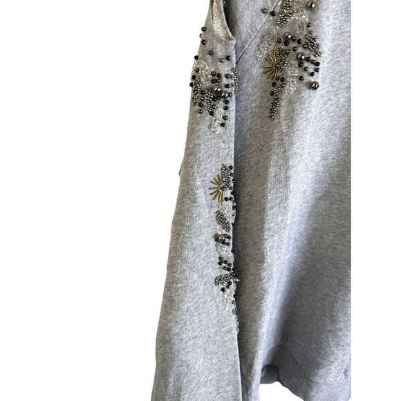 Anthropologie Deletta Cold Shoulder Beaded Embellished Grey Sweatshirt Sz PS EUC - Picture 3 of 12